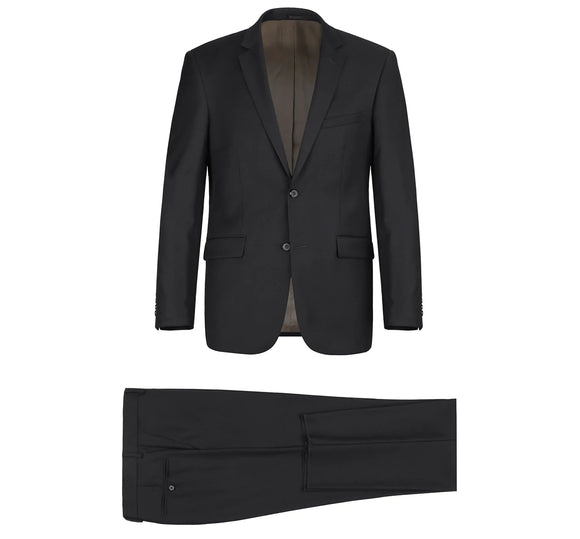 Renoir 508-1 Men's Black 2-Piece Notch Lapel Wool Suit