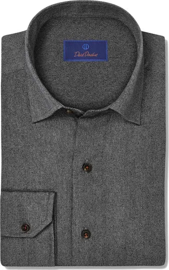 David Donahue Charcoal Tonal Print Sport Shirt