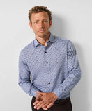 David Donahue Blue & Chocolate Floral Sport Shirt