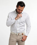 David Donahue White & Sand Neat Print Sport Shirt