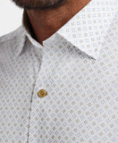 David Donahue White & Sand Neat Print Sport Shirt