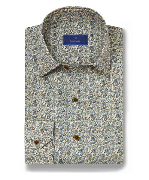 David Donahue Sage & Blue Paisley Print Sport Shirt