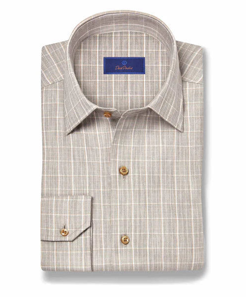 David Donahue Pearl Cotton-Cashmere Herringbone Check Sport Shirt