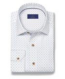 David Donahue White & Sand Neat Print Sport Shirt