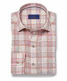 David Donahue Red & Multi Linen Check Sport Shirt
