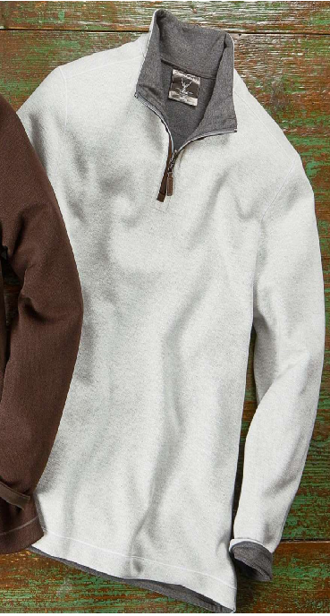 Nicoby Chevron Reversible Quarter Zip With Suede Placket