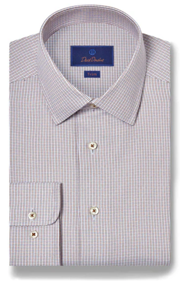 David Donahue Chocolate & Sky Oxford Dobby Dress Shirt