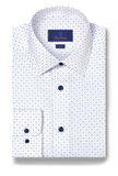 David Donahue White & Blue Neat Print Dress Shirt