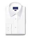 David Donahue White Twill Silk Blend Dress Shirt-Trim