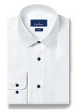 David Donahue Super Fine Twill with Navy Buttons Dress Shirt-Slim