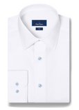 David Donahue Super Fine Twill with Light Blue Buttons Dress Shirt-Trim