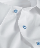 David Donahue Super Fine Twill with Light Blue Buttons Dress Shirt-Trim