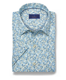 David Donahue Sage & Multi Floral Linen Blend Short Sleeve Shirt