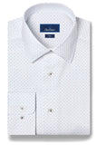 David Donahue White & Blue Micro Neat Print Stretch Dress Shirt