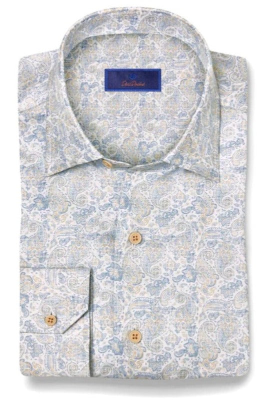 David Donahue Blue & Tan Paisley Print Shirt