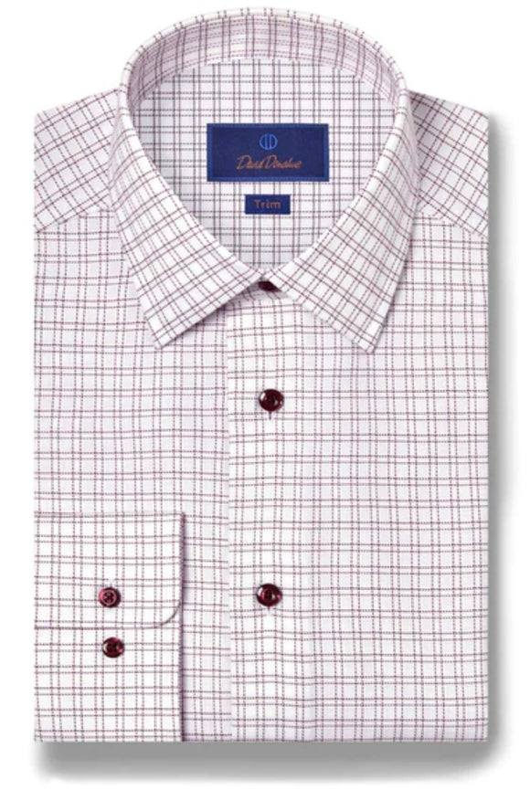 David Donahue White & Merlot Dobby Check Dress Shirt