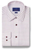 David Donahue White & Merlot Dobby Check Dress Shirt