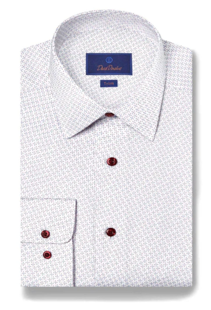 David Donahue Trim Fit Printed Dress Shirt - Blue/ Berry
