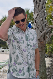 Nicoby Hawaiian Floral Print Button Down Style