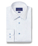 David Donahue White & Blue Neat Diamond Print Dress Shirt