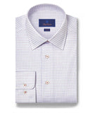 David Donahue White & Berry Twill Check Stretch Dress Shirt