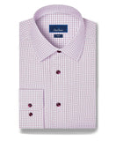 David Donahue White & Merlot Textured Check Dress Shirt