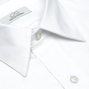 Cooper & Stewart: THE CHARLESTON - WRINKLE-FREE HERRINGBONE COTTON DRESS SHIRT IN WHITE BY COOPER & STEWART
