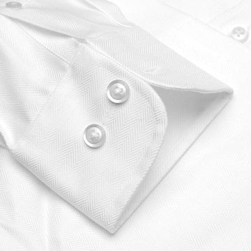Cooper & Stewart: THE CHARLESTON - WRINKLE-FREE HERRINGBONE COTTON DRESS SHIRT IN White BY Cooper & STEWART