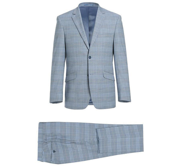 Renoir Men's 2-Piece Slim Fit Notch Lapel Stretch Windowpane Suit