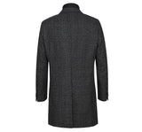 Mens Wool Blend Black/White Windowpane 3/4 Length Winter Coat with Neck Liner - Savile Lane