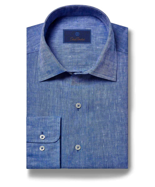 David Donahue Cobalt Linen Shirt