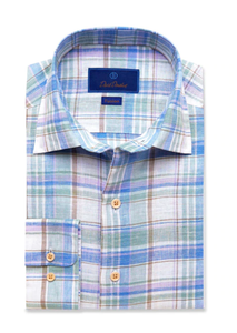 David Donahue Sage & Blue Plaid Linen Shirt