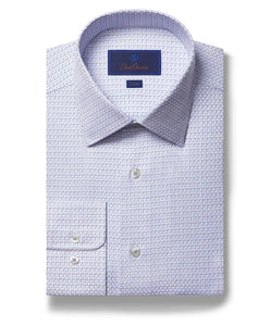 David Donahue Blue & White Micro Dobby Dress Shirt