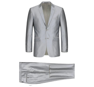 Renoir 207-1 Silver Men's Sharkskin 2-Piece Notch Lapel Suit